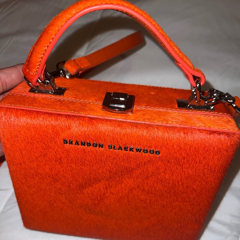 Brandon Blackwood Burnt Orange Ponyhair Trunk Bag